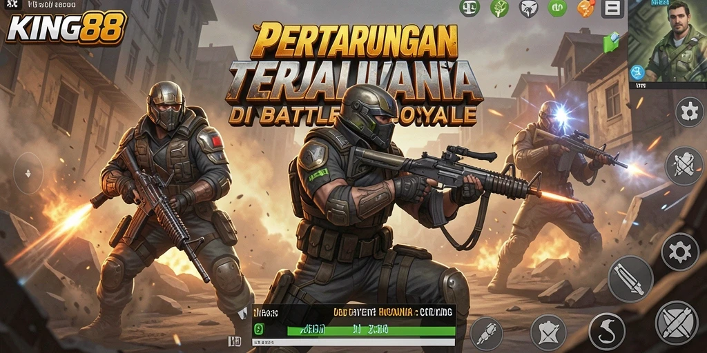 Tampilan gameplay KING88 yang penuh aksi dan strategi Battle Royale.