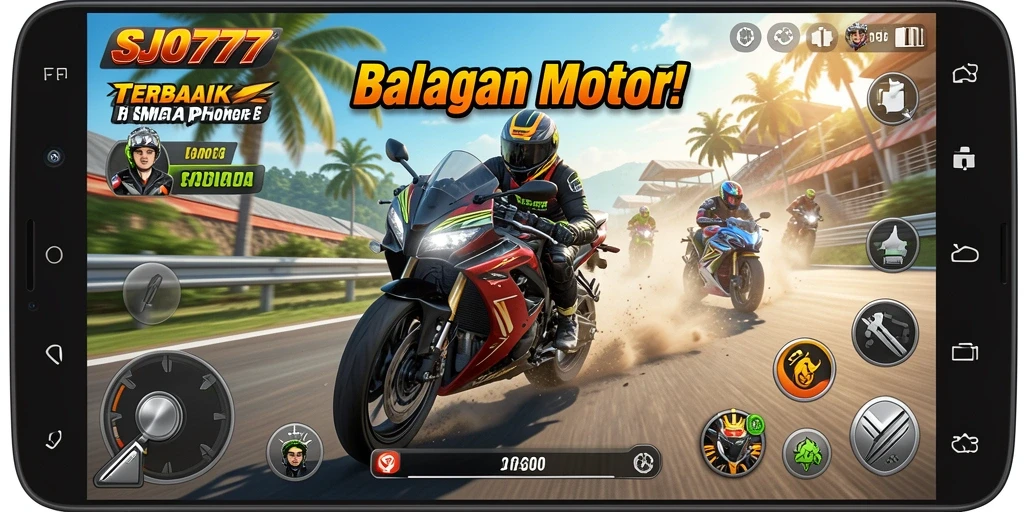 Gameplay menegangkan SJO777 dengan balapan motor yang seru.